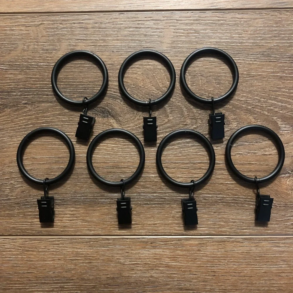 Black Metal Curtain Rings with Clips - Pack of 7